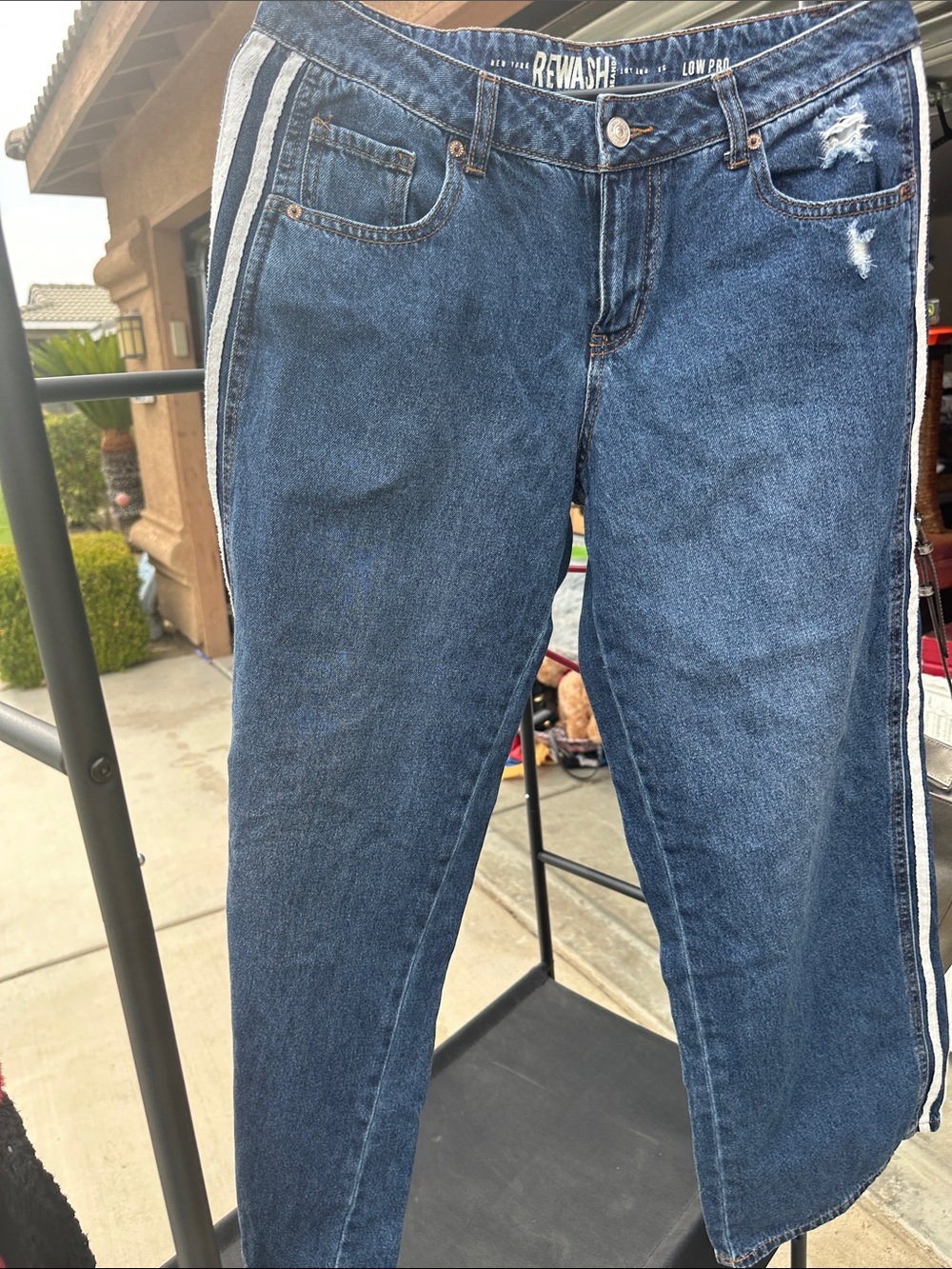 Rewash Dark Blue Straight-Leg Jeans with Side Stripes